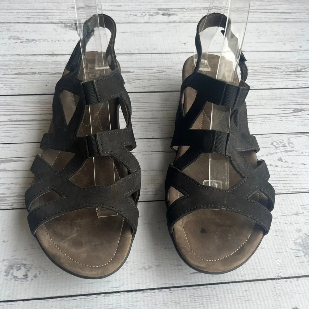 Mephisto Black‎ Portugal Nubuck Leather Strappy Wedge Sandals EU 40 US 9-9.5